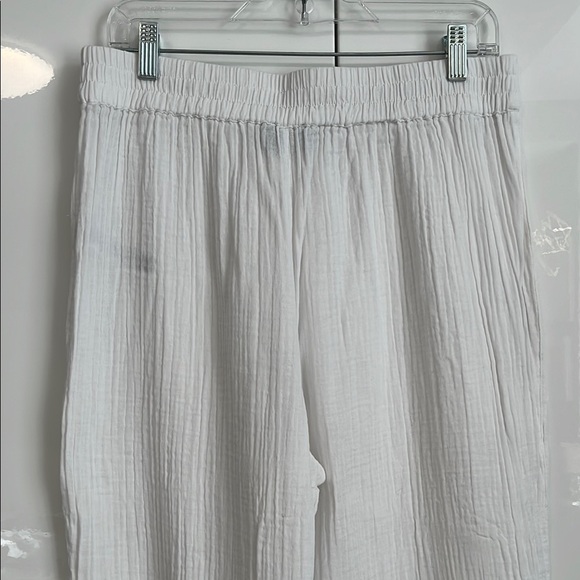 ASOS Curve NWOT White Cotton Crinkle Wide Leg Pants Elastic Waist, Size 12 - Picture 6 of 10